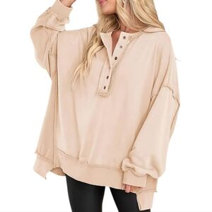 Women's Beige Button-Up Oversized Top, Never Worn